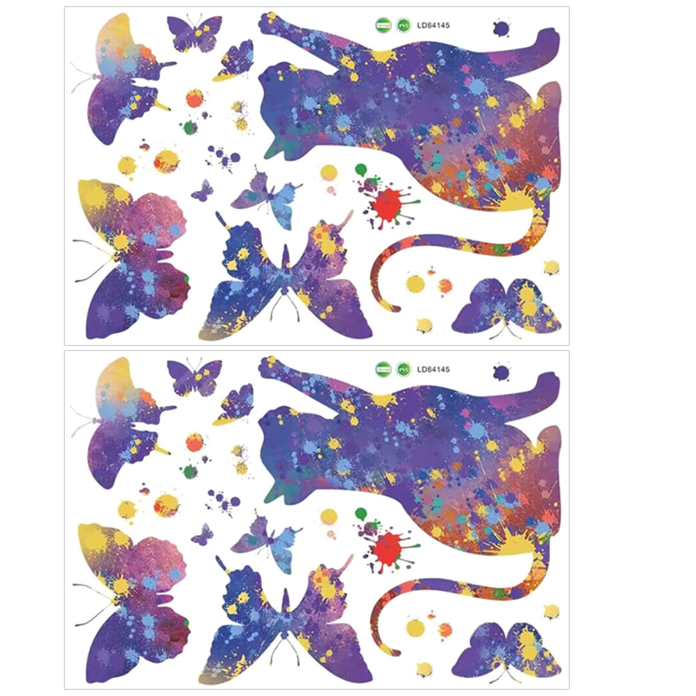 Home Decor Cat - 2 feuilles d'autocollants muraux en PVC