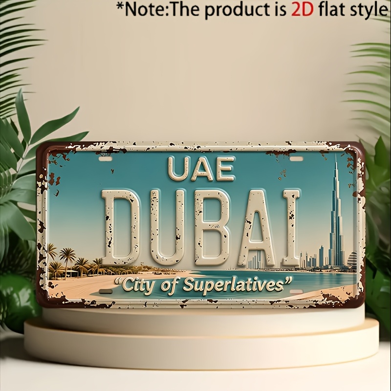 Home Decor Dubai - Plaque décorative en métal vintage Dubaï