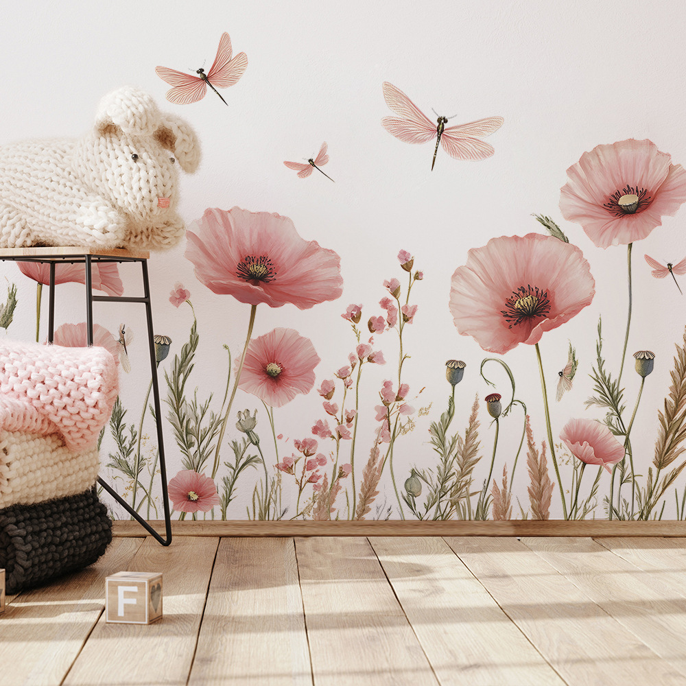 Home Decor Indonesia - Autocollants muraux de libellule de fleurs