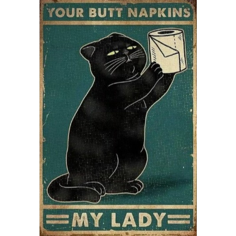 Home Decor Cat - Panneau métallique chat drôle noir, Plaque