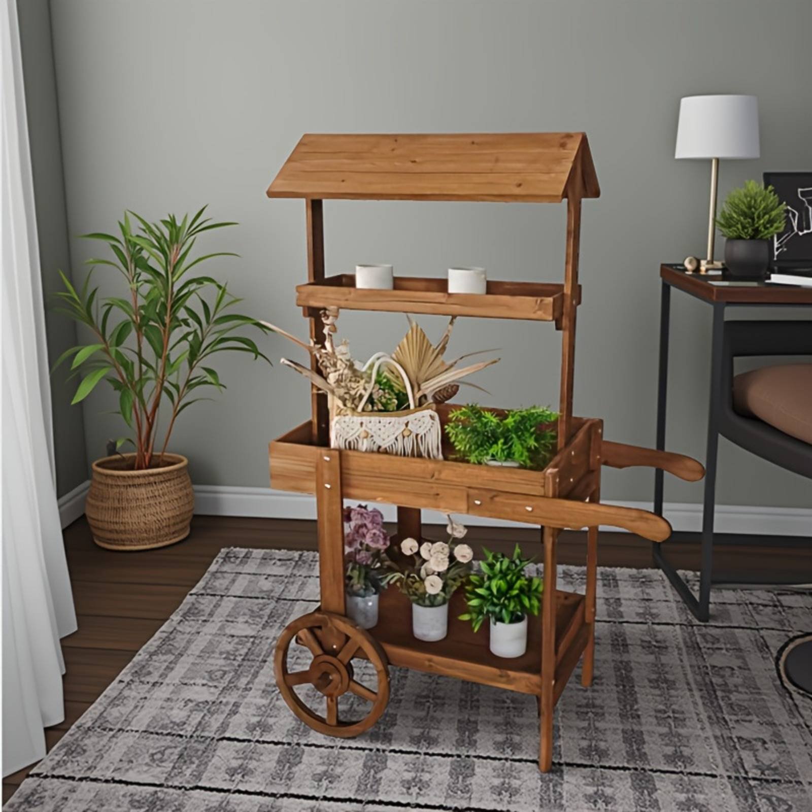 Chariot à fleurs en bois avec  - Home Decor Flowers avis et prix