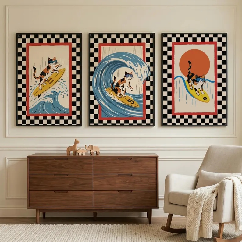 Lot de 3 tableaux muraux rétro - Home Decor Cat avis et prix